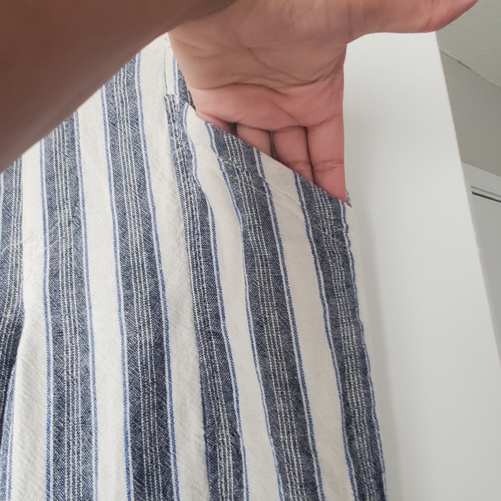 High Rise Blue & Ivory Stripe Linen  High-Rise Pant Tapered - Size XS - Picture 5 of 9